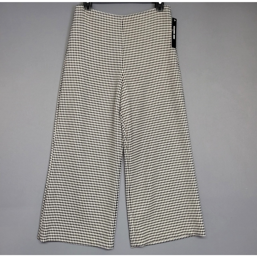 Gianni Bini Pants Womens 4 Black Ivory‎ Houndstooth Lena Wide Leg Cropped New